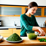 Pesto Making**

"A bright, sunny kitchen scene. A person, fully clothed in appropriate attire, is preparing pesto in a modern kitchen. Fresh basil, garlic, pine nuts, Parmesan cheese, and olive oil are arranged on a wooden countertop. A food processor is visible.  Safe for work, appropriate content, family-friendly. Perfect anatomy, correct proportions, natural pose, well-formed hands, proper finger count, natural body proportions, professional photography, high quality."

**