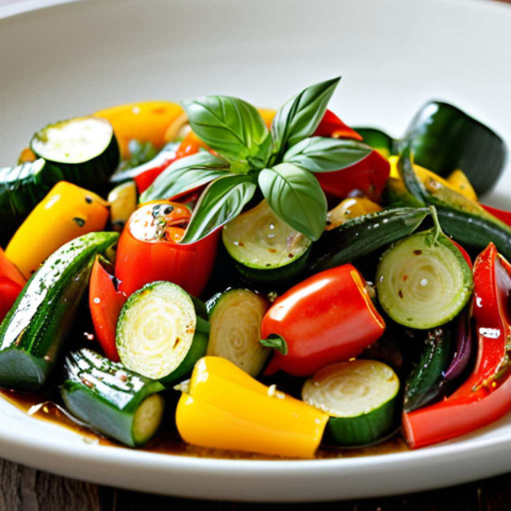 허브를 이용한 저염식 요리 레시피 - Aromatic Vegetable Sauté**
"A colorful vegetable sauté featuring bell peppers, onions, and zucchini...