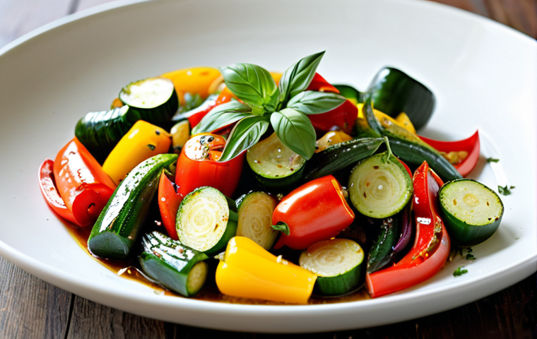 허브를 이용한 저염식 요리 레시피 - Aromatic Vegetable Sauté**
"A colorful vegetable sauté featuring bell peppers, onions, and zucchini...