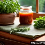 Home 20 허브의 풍미를 높이는 레시피 조합 - A rustic kitchen scene featuring fresh aromatic herbs such as basil, rosemary, thyme, and mint arran...