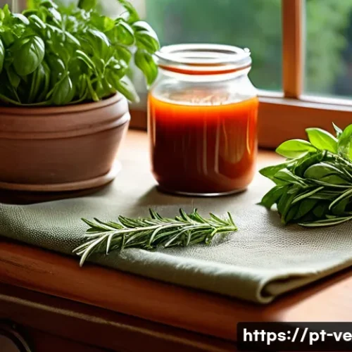 Home 32 허브의 풍미를 높이는 레시피 조합 - A rustic kitchen scene featuring fresh aromatic herbs such as basil, rosemary, thyme, and mint arran...
